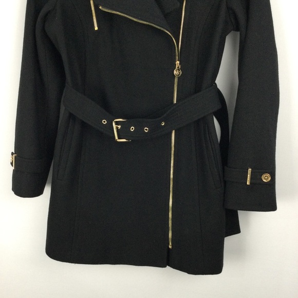 Michael Kors Black Belted Wool Women's Coat Petite womens size 6 petite - Picture 2 of 6
